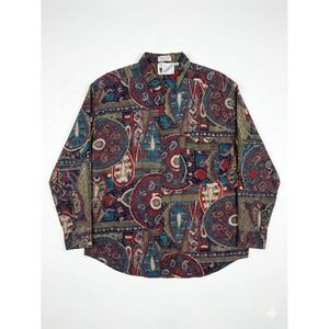 Goouch Shirt Men Multi-Color Sz L Abstract 90's/80s Long Sleeve Rayon Button-Up